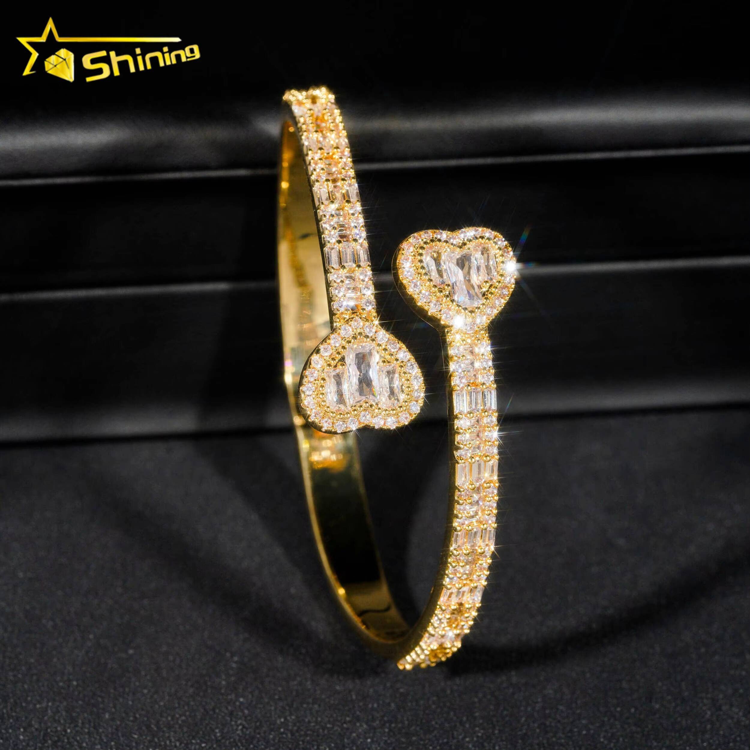 Pass Diamond Tester Top Quality Heart Bangle 925 Sterling Silver Moissanite Diamond Bracelet