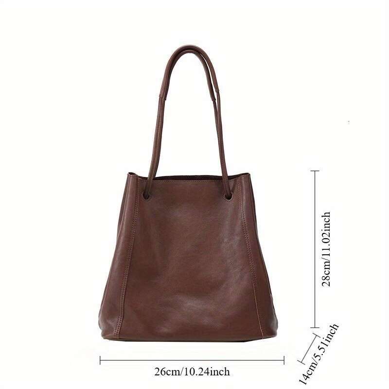 Stylish Women's Genuine Leather Bucket Bag - Large Capacity Retro Solid Color & Shoulder Handbag With Zipper Closure, Perfect For Work And Outdoo