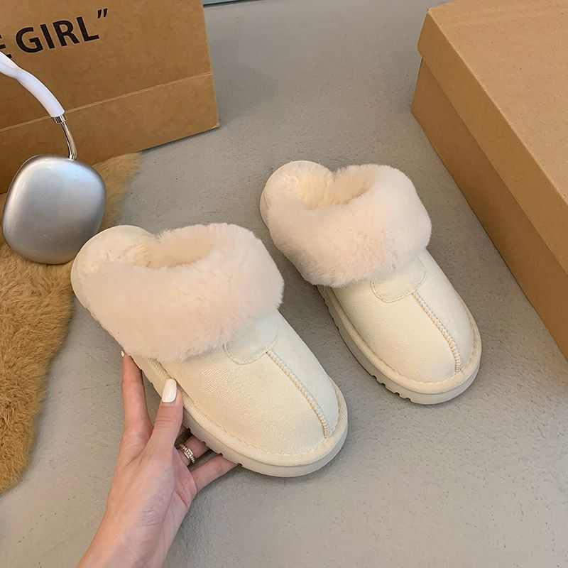 Free shipping fur slippers for women, fashionable and versatile all-in-one fur boots, winter new style, one-foot warm cotton slippers, a size smaller