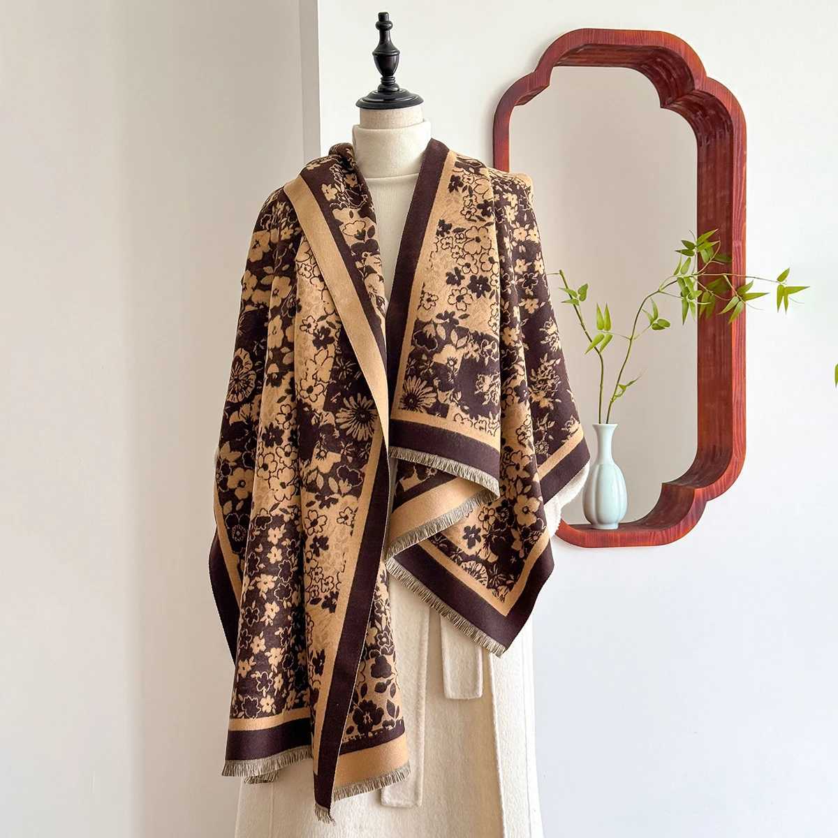 Winter Wens Luxury Thick Warm Pashmina Wrap Imitation Cashmere Scarf Flower Jacquard Design Casual TwoSided WrapW251027