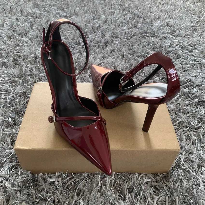 Sexy Pointed Toe High Heel Women Shoes Elegant Ankle Strap Patent Leather Stilettos Luxury Prom Weddings Bridal Pumps for LadiesXJ251027