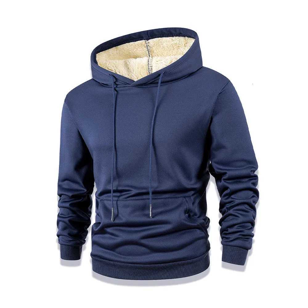 Mens New Winter Warm Fleece Lined Hoodied Thick Crew Neck Solid Basic Pullover Sweatshirt Thermal Comf Streatwear Tops Clothing W251027