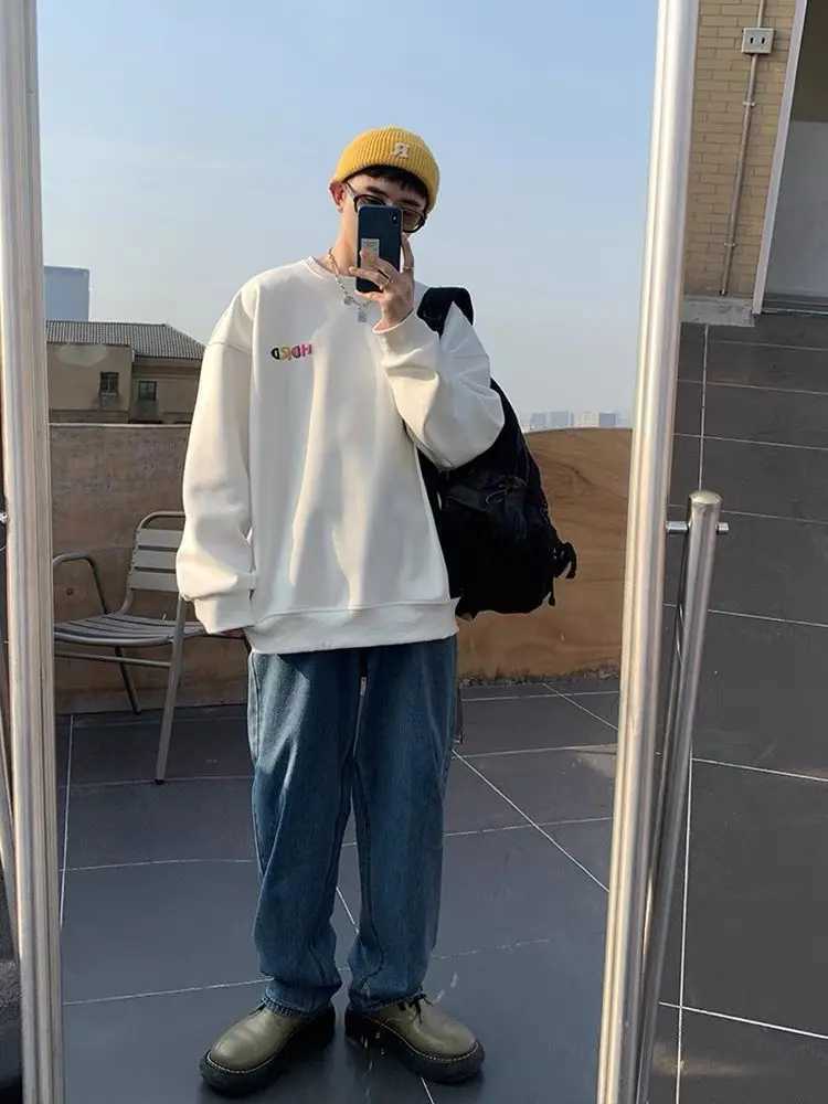 Letter Print Sweatshirts for Men Hip Hop Welcome Deal Y2k Clothes Luxury Aesthetic No Brand Pastel Color Warm Black Man Pullover W251027