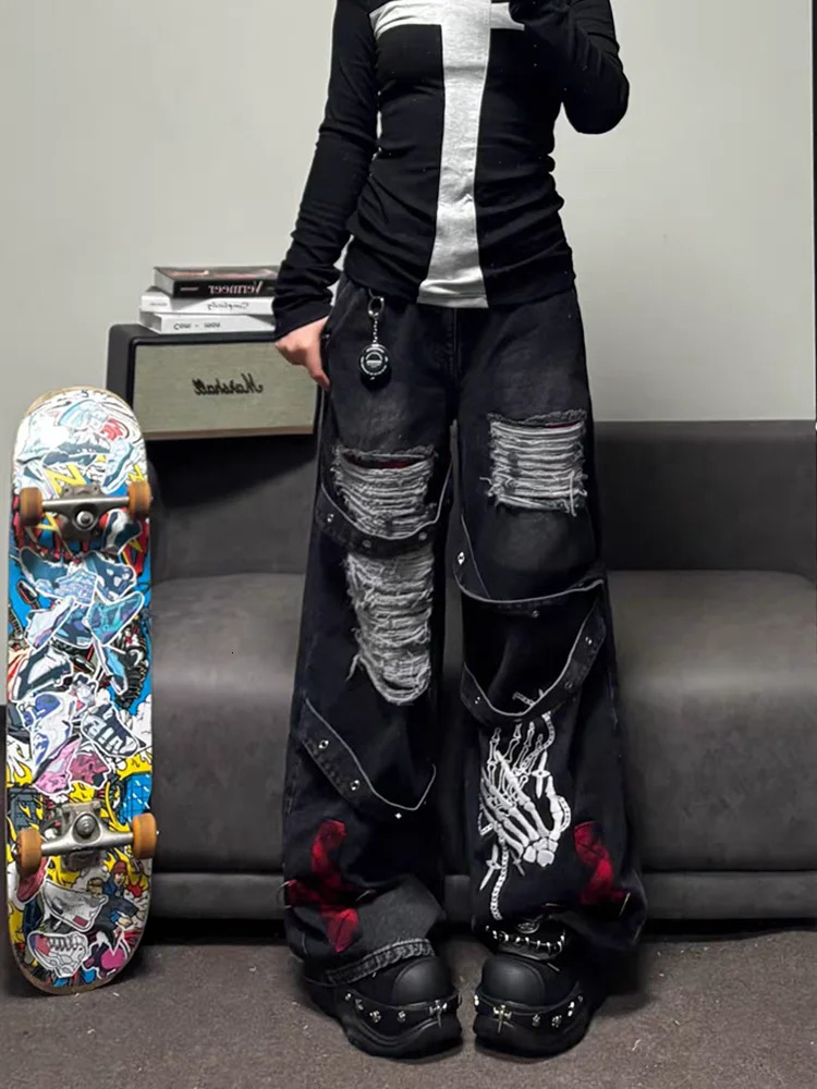 Y2K Korean Version College Style Oversized Jeans Women Harajuku Casual Loose Sweet Straight Fashion Trend Joker 251027