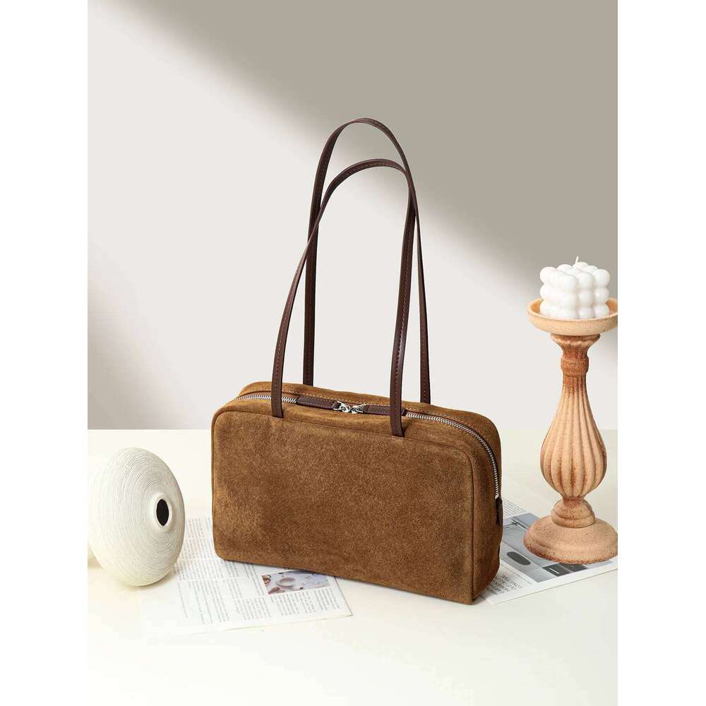 Designer Luxury Women S Handbag New Suede Bowling Briefcase Top Grain Leather Spacious Shoulder Handheld Tote Bag Versatile Chic