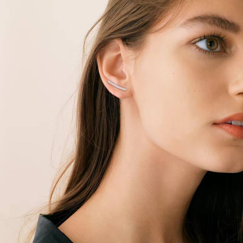 Fine Jewelry Original 925 Sterling Silver Long Ear Cuff D030CT Moissanite Bar Earrings for Women Girls