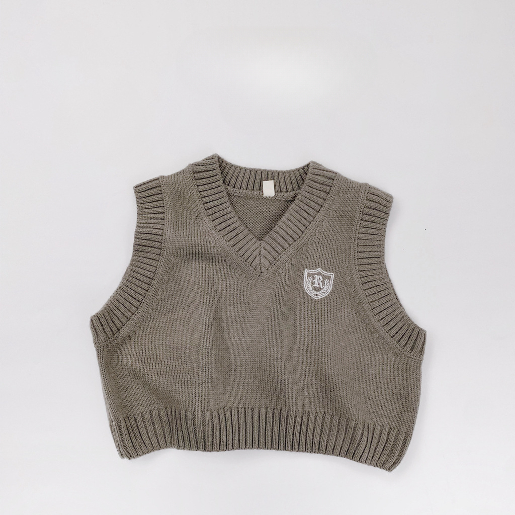 Autumn and winter new children's sweater embroidered V-neck vest, men's and women's knitted sleeveless jacket layered fashion