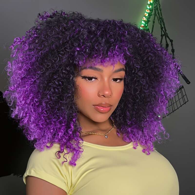 14" Afro Kinky Curly Bob Heat Resistant Synthetic Hair, Middle Part, Perfect For Wear, Cosplay, Or Party - Stylish & Eye-Catching Design, Daily W