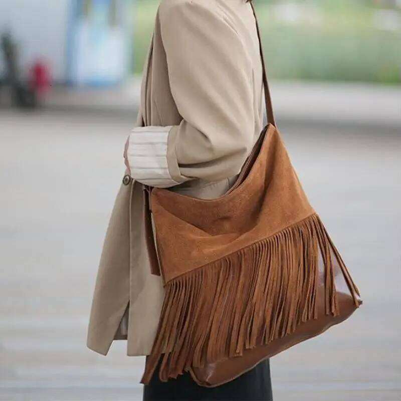 Designer Luxury High Quality Top Layer Cowhide Suede Women S Large Capacity Bucket Type Single Shoulder Crossbody Bag Trendy