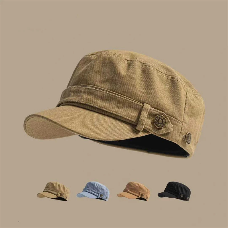 Unisex Solid Color Flat Top Military Cap Adjustable Outdoor Fisherman Caps Cadet Army Cap Retro Army Hats Bone Womens Mans Cap 251027