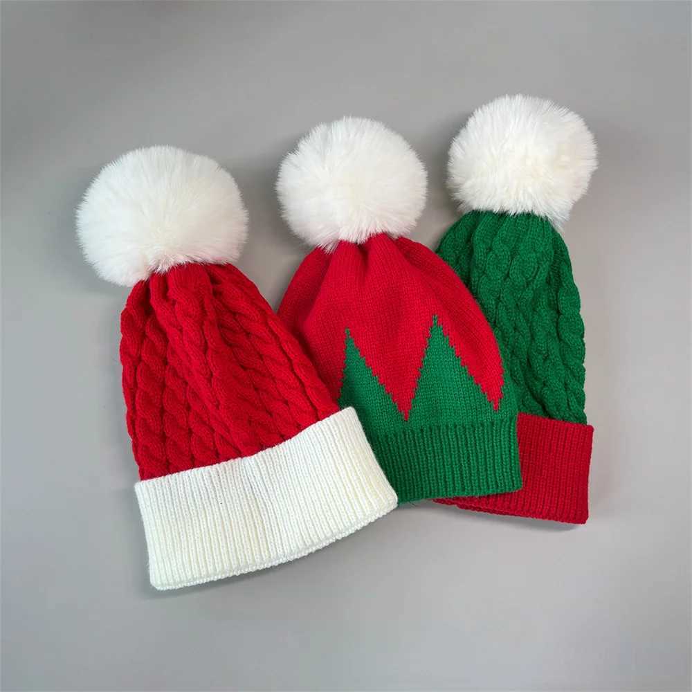 Christmas Red Green Hat Warm Winter Knitted Baby Beanie Cap New Year Party Navidad Noel Winter Merry Xmas Decor For Adult KidsW251027