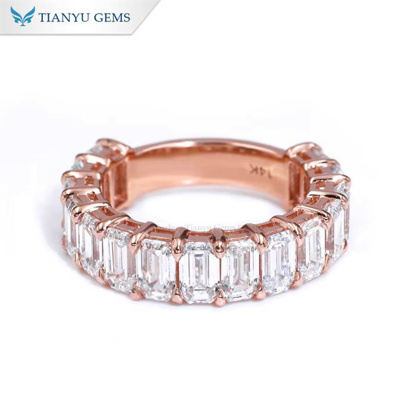 Tianyu Gems 3x5mm Emerald Cut Moissanite Band Ring Women 18k 14k 10k Rose Gold Eternity Rings Wedding Customized Jewelry Gifts