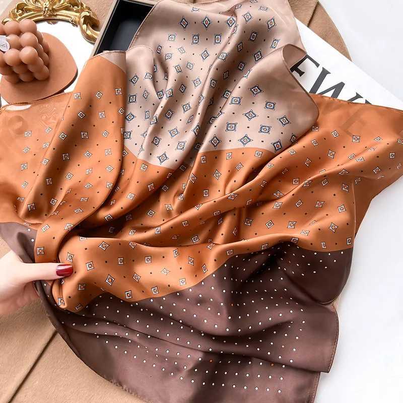 Plaid Silk Square Scarf Wen Satin Shawl Wrap Hijab Fa Hair Band Wrist Luxury kerchi 7070cm Echarpe 2022 BandanaW251027