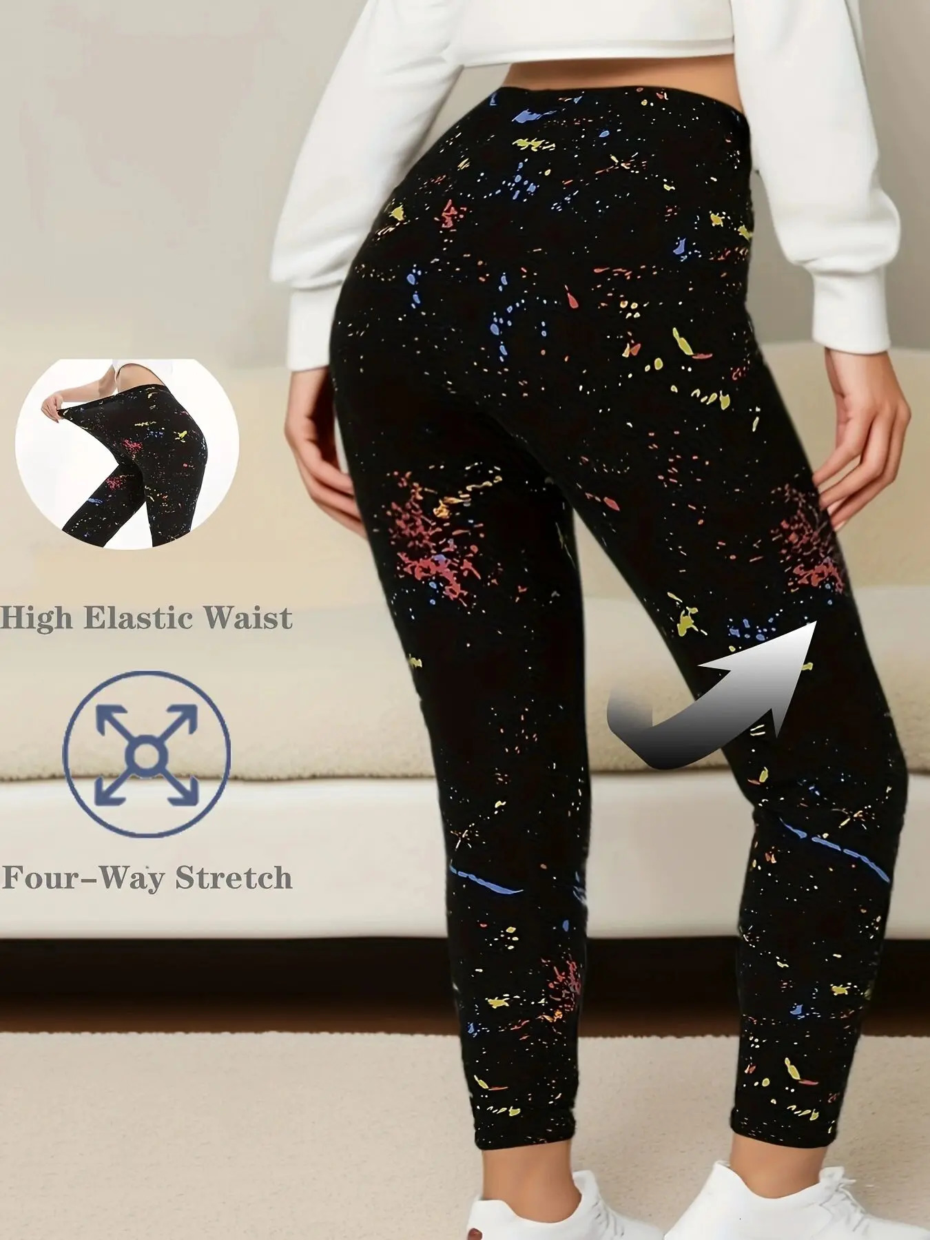 CUHAKCI Black Inkjet Plus Size Sports Tight Womens Leggings High Elasticity Casual Fitness And Ankle Nine Point Pants 251027