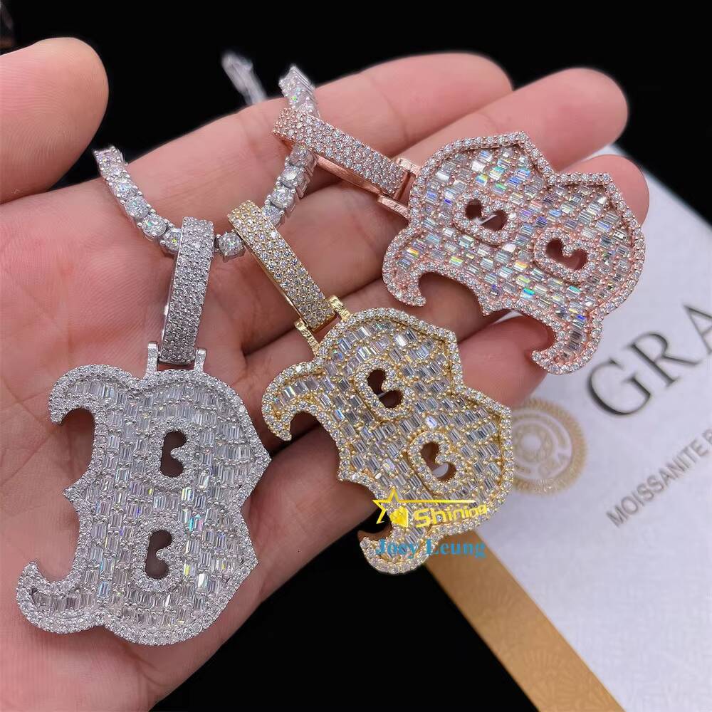 GRA Certificate 925 Sterling Silver VVS Diamond Mossinate Iced Out Jewelry Initial Letter Custom Moissanite Pendant Hip Hop