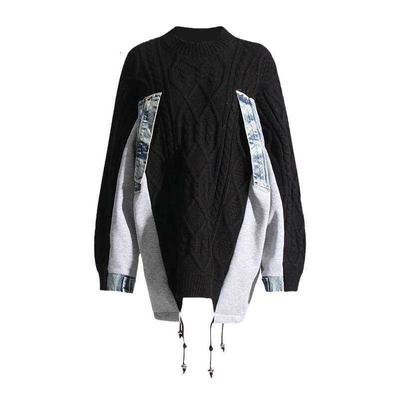 Korean Style Thickened Knitted Sweater with Drawstring Color Block Collar Neck Pullover Fashionable Autumn Winter Sweater