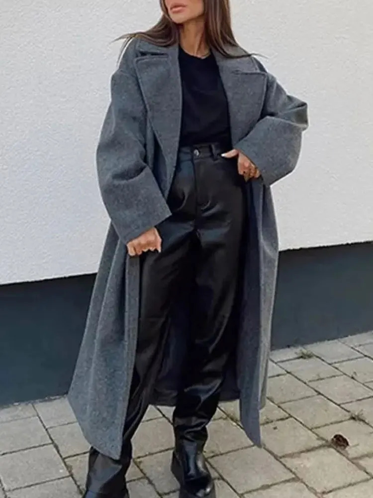 Winter Coat For Women Solid Lapel Double Breasted Long Cardigan Top Female Pokcet Streetwear Woman In OuterCoat 251027