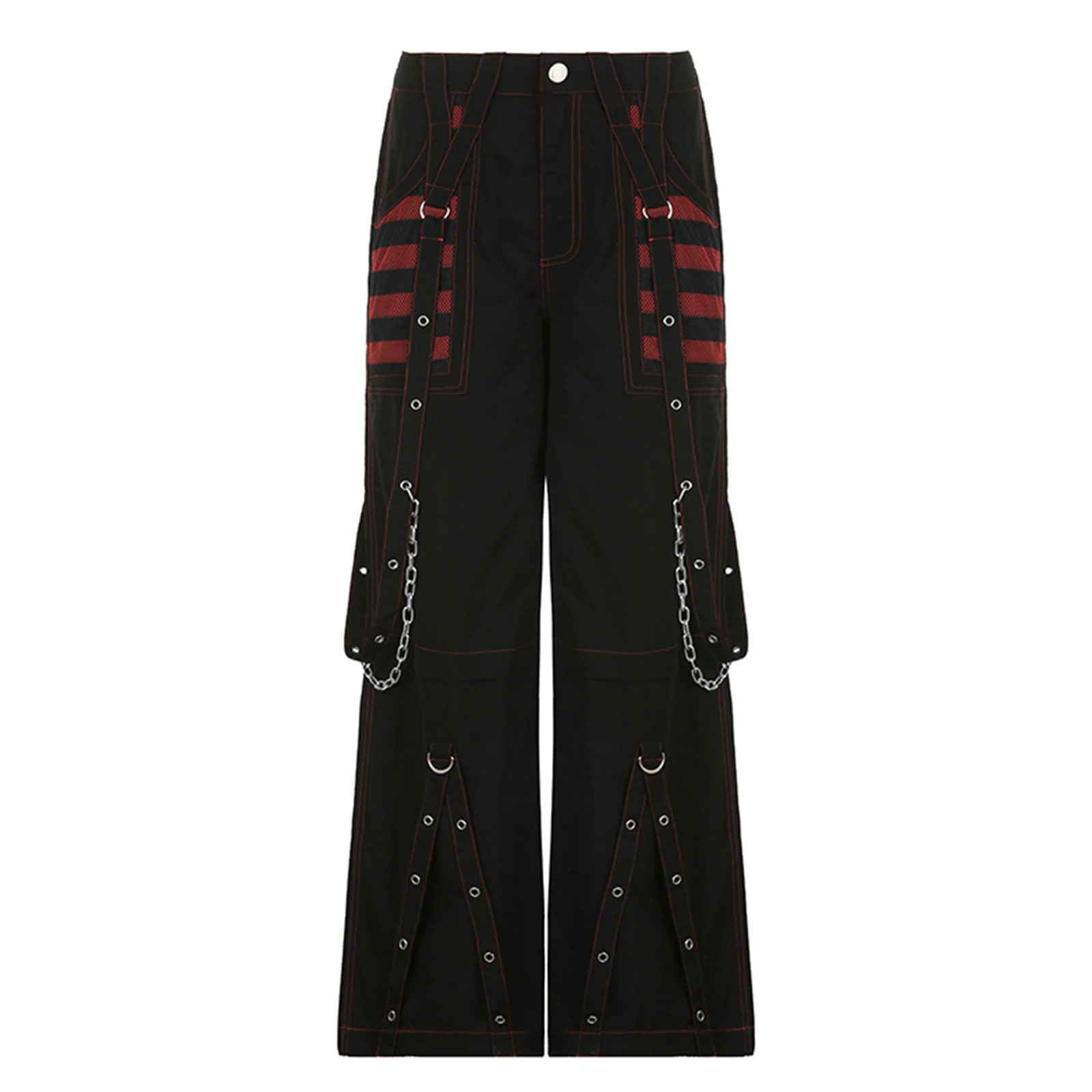 Women Gothic Cargo Jeans Wide Straight Leg Punk Grunge Baggy Pants Goth Aesthetic Streetwear Trousers 251027