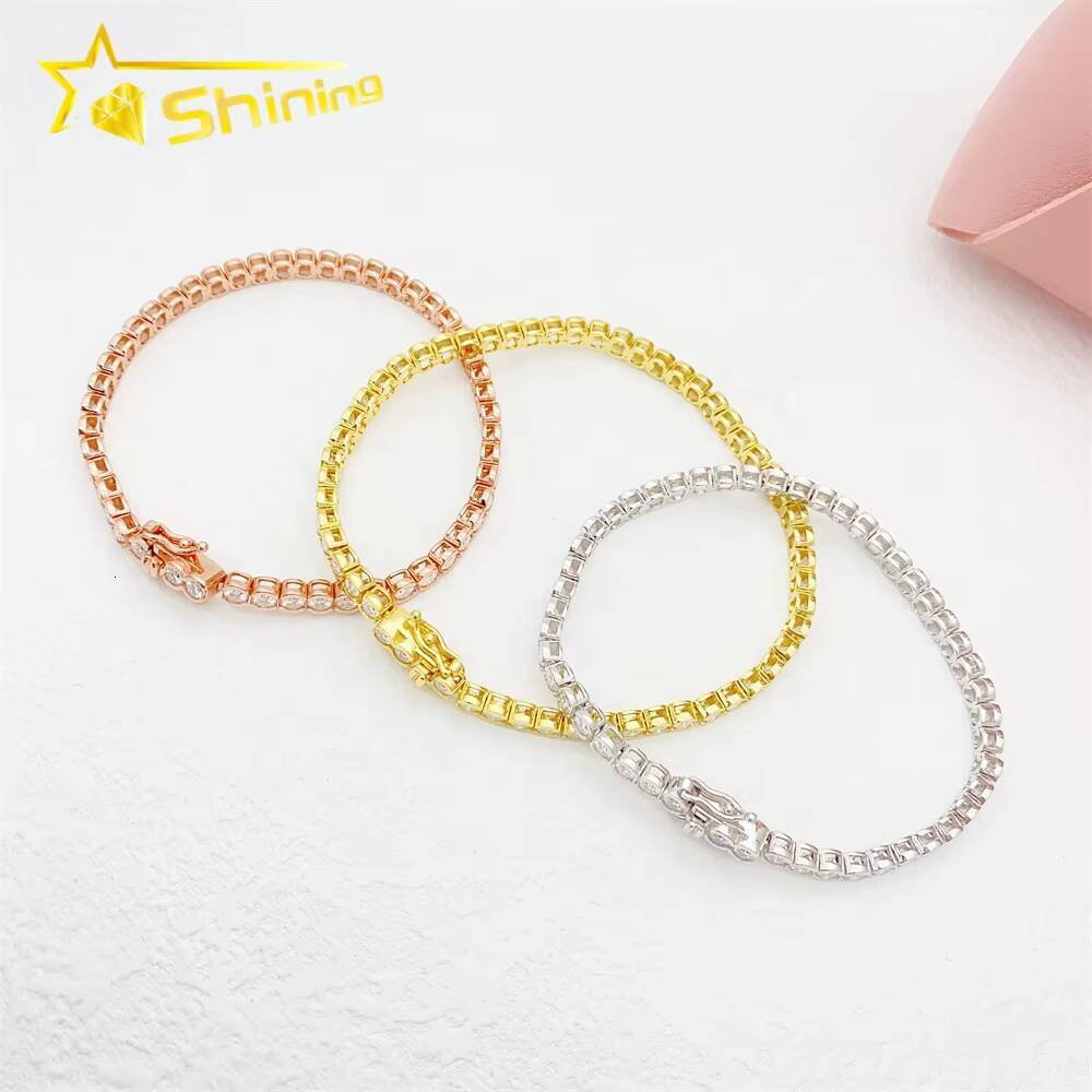 Ready to Ship 925 Sterling Silver 3mm Half Bezel Moissanite Tennis Bracelet Custom Women Iced Out Moissanite Bracelet