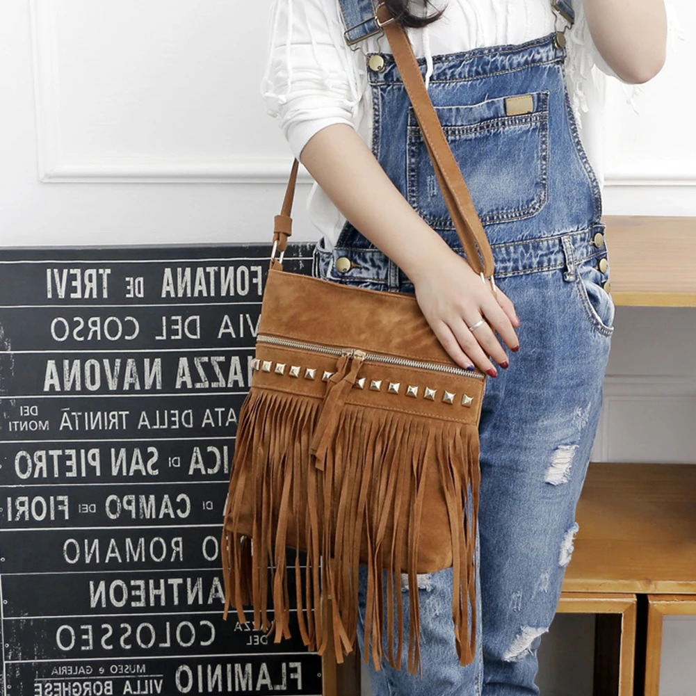 Fringe Messenger Bag with Adjustable Strap Everyday Shoulder Bag Trendy Leather Shoulder Bag Tassel for Autumn and Winter 251027
