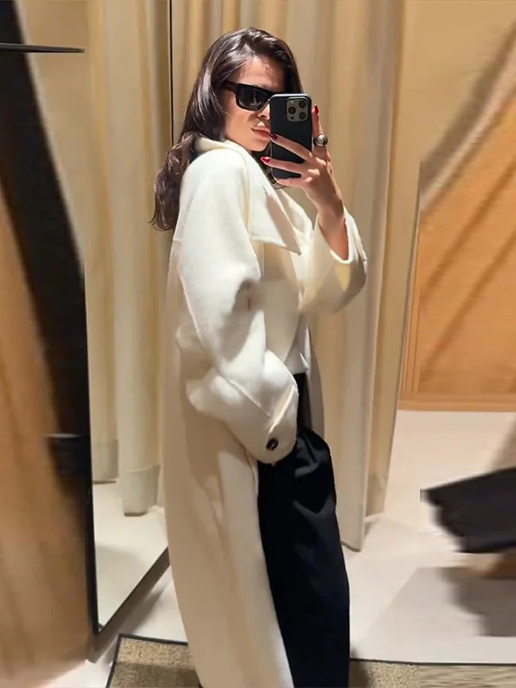 Elegant Womens Overcoat Stand Collar Single Breasted Full Sleeve Solid Female Long Coats Autumn Fashion Chic Lady Outwear 251024