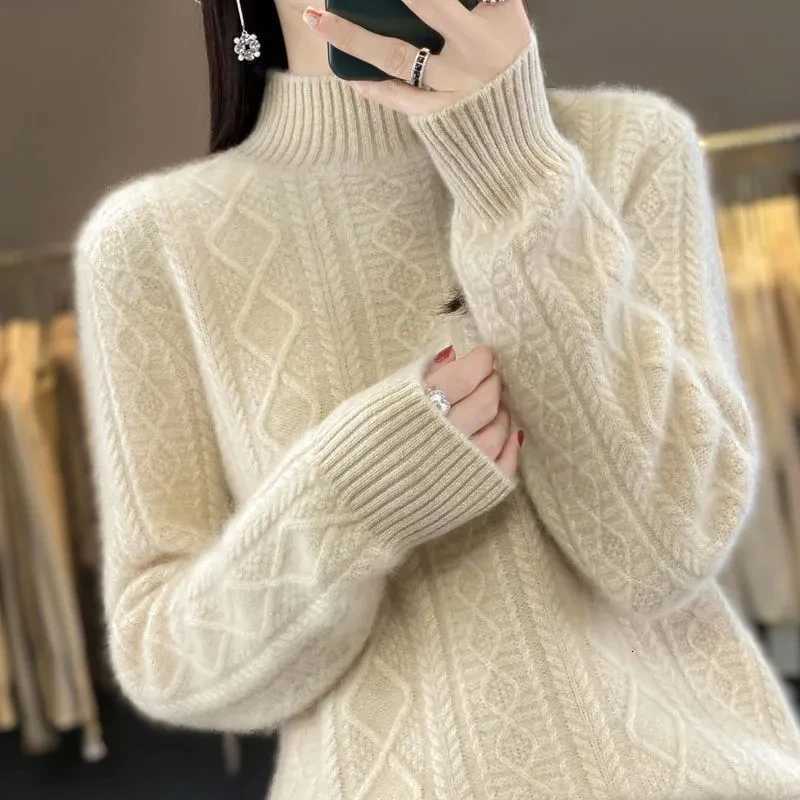 2024 New Women Autumn Winter Sweater Thick 100 Merino Wool Turtleneck Casual Cashmere Knitwaer Pullover Korean Fashion TopsT251027