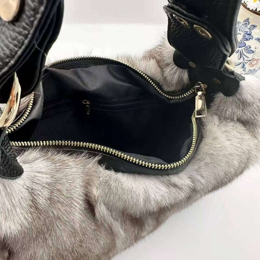 Designer Luxury Women Winter Handbag Genuine Party Bag Tote Designer High Quality Real Sier Fox Fur Handbags Female