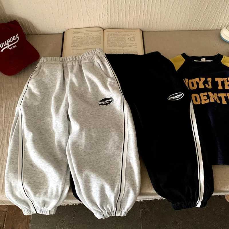 Boys Girls Sweatpant Autumn Spring 2025 Casual Fashion Trendy Loose Patchwork Gray Black Solid Color Long PantT251027