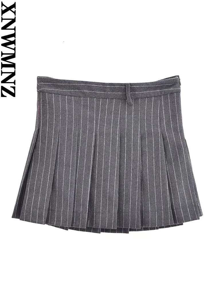 XNWMNZ Womens Fashion Pinstripe Blended Blazer or Box Pleated High Waist Mini Skirt High Street Female Two Piece Set 251023