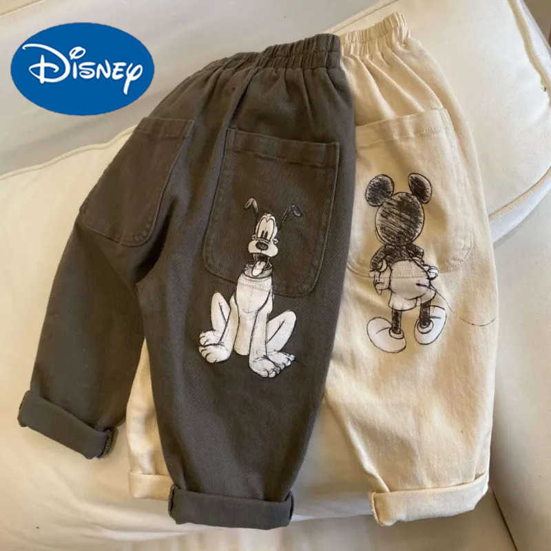 Disney Spring Autumn Baby Boys Straight Pants New Kids Cartoon Mickey Mouse Embroidery Denim Pants Children Casual Trousers K2924 H251027