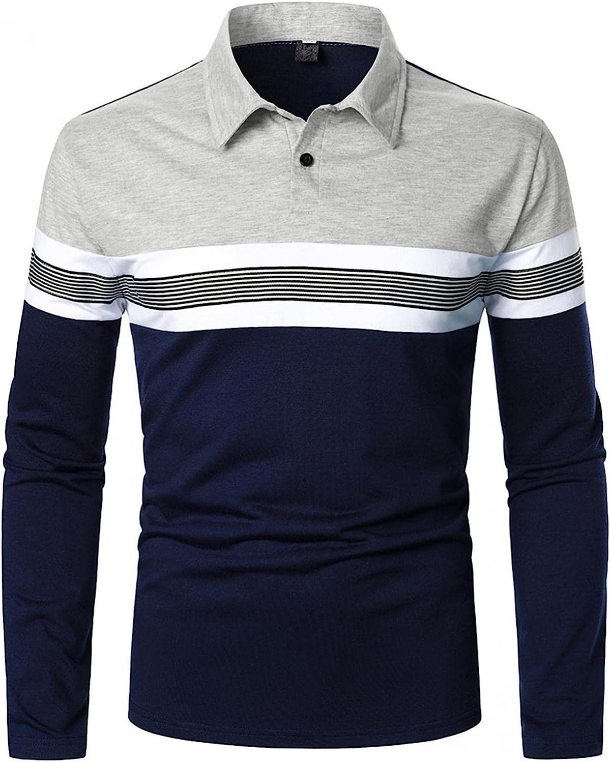 Fashion Zipper Decoration Machine Washable Polo Shirt 3D Print Patchwork Design Men's Long Sleeve Polo Fashion Casual