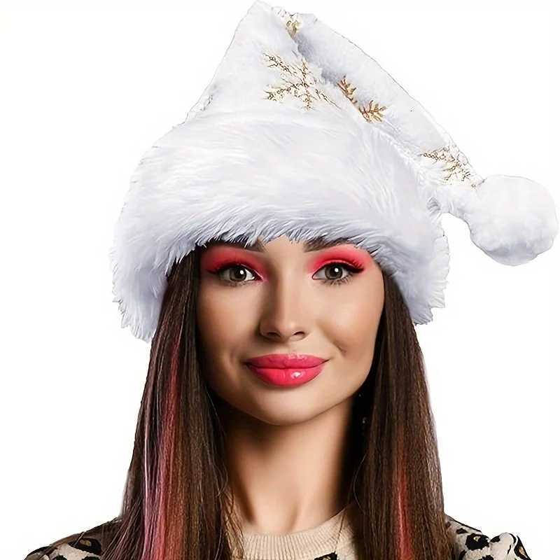 White snowflake Christmas hat Christmas decoration fuzzy golden embroidered Christmas hat Christmas festival costumegift bagW251027
