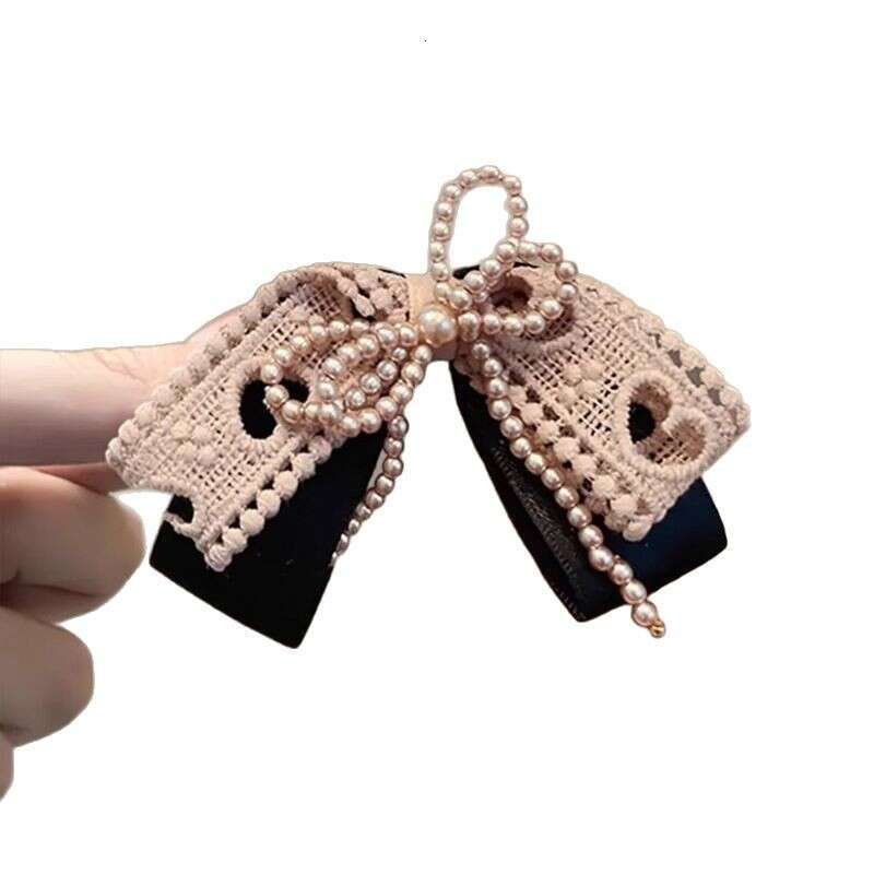 Lace Pearl Bow Hair Elegant 2025 New Niche High-end Light Side Clip Korean Style Hairpin