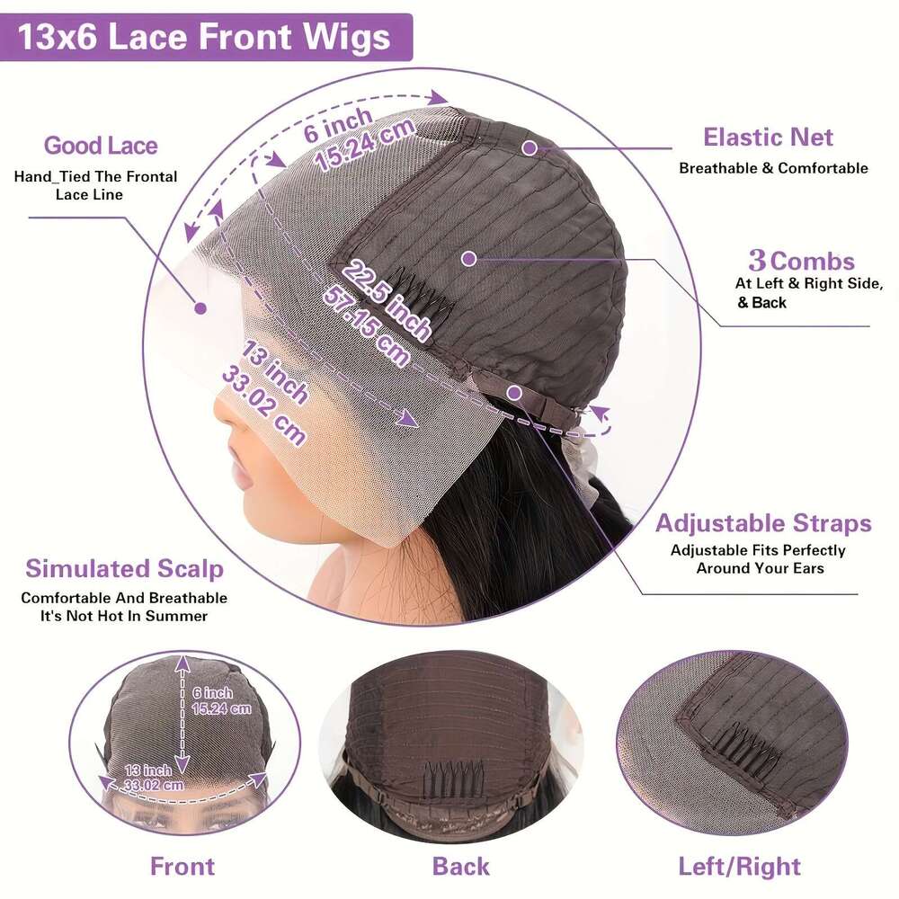 3X6 Glueless Lace Wigs Synthetic Heat Resistant Fiber Hair With Soft Hairline For Women Reddish Brown Color Long Silk Straight Wig