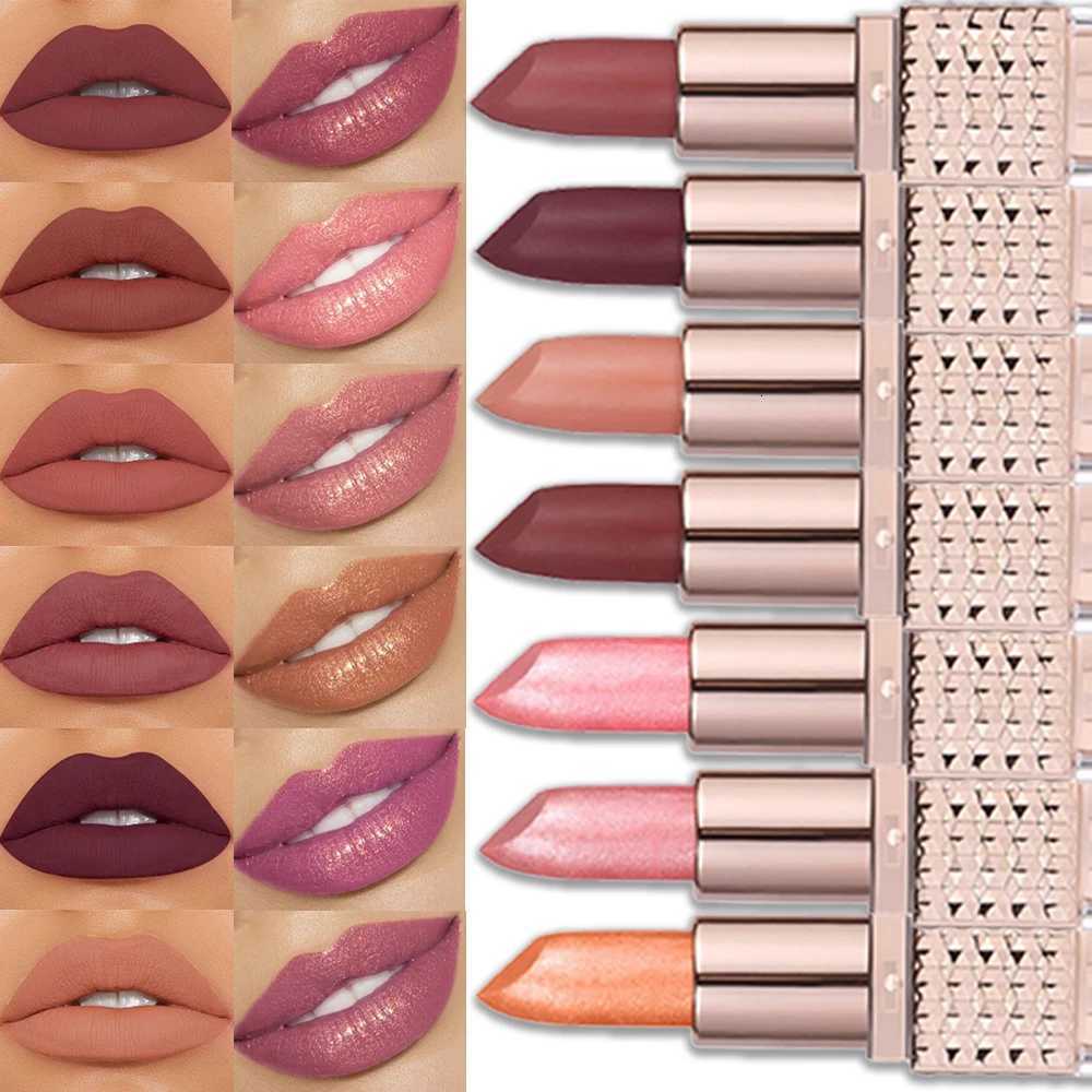 2 Color Nude Matte Diamond Shine Lipstick Waterproof LongLasting Rose Pink Shimmer Velvet Texture Lip Gloss Deluxe Makeup W251027