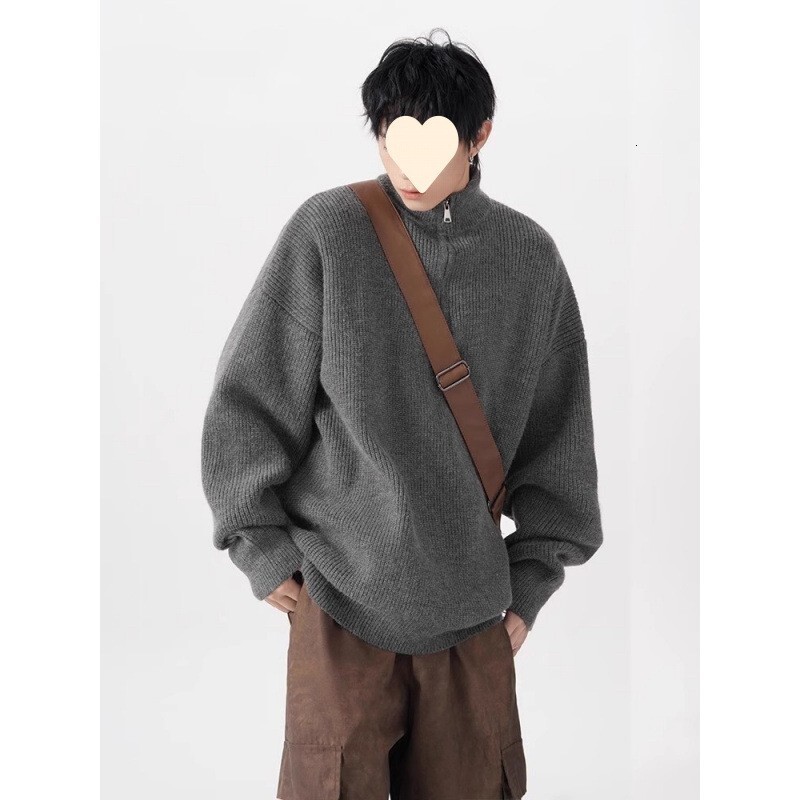 American Style New Half-zip Men's Sweater Simple Couple Lazy Style Designer Sweater Solid Color Knitted Pullover Men's Sweater