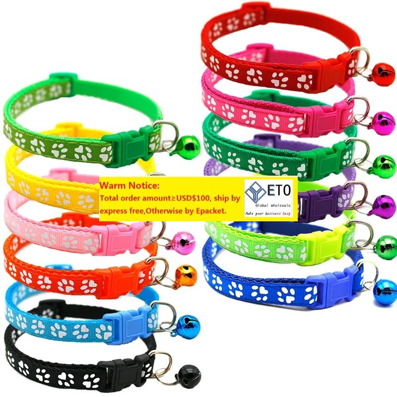Multicolor Cute Dogs Cat Bell Positioning Collars Teddy Bomei Dog Cartoon Footprint Adjustable Buckle Collar Leads Necklace Pet Supplies ZZ