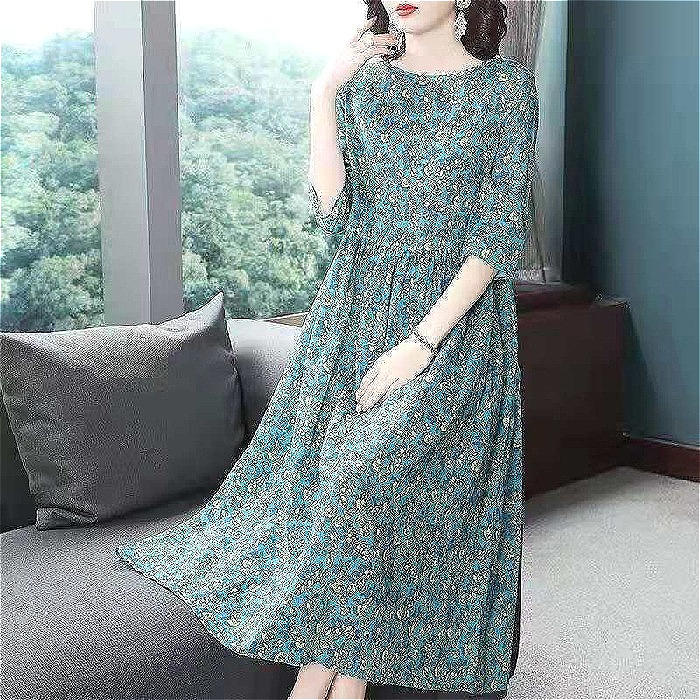 654 Summer new floral plus size women's clothing rich lady fashionable age-reducing printed dress mid-length