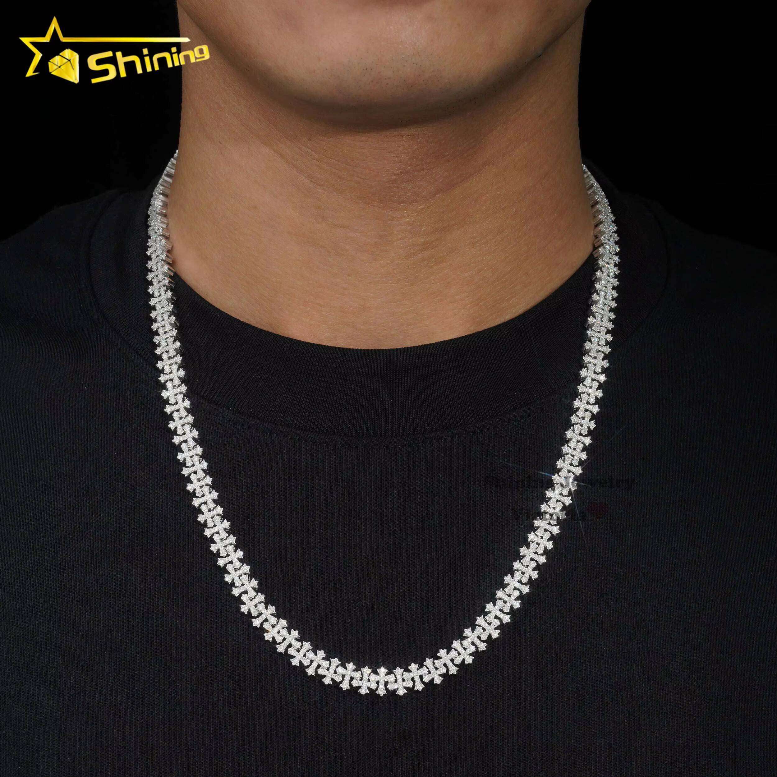 New Style Custom Pass Diamond Tester VVS Moissanite Cross Cuban Link Chain 8mm Hip Hop Necklace Men Jewelry