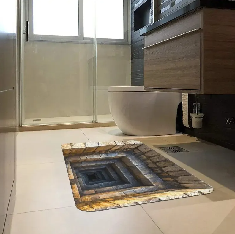 3D Optical Illusion Doormat Non-Slip Welcome Mat Realistic Stone Step Design Indoor/Outdoor Entrance Rug Easy Clean Durable Decor