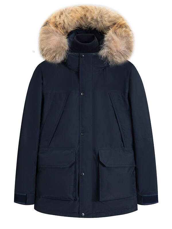 Winter Men's Down Jacket With Fur Collar Thickened Mid-Length Parka Warm Workwear