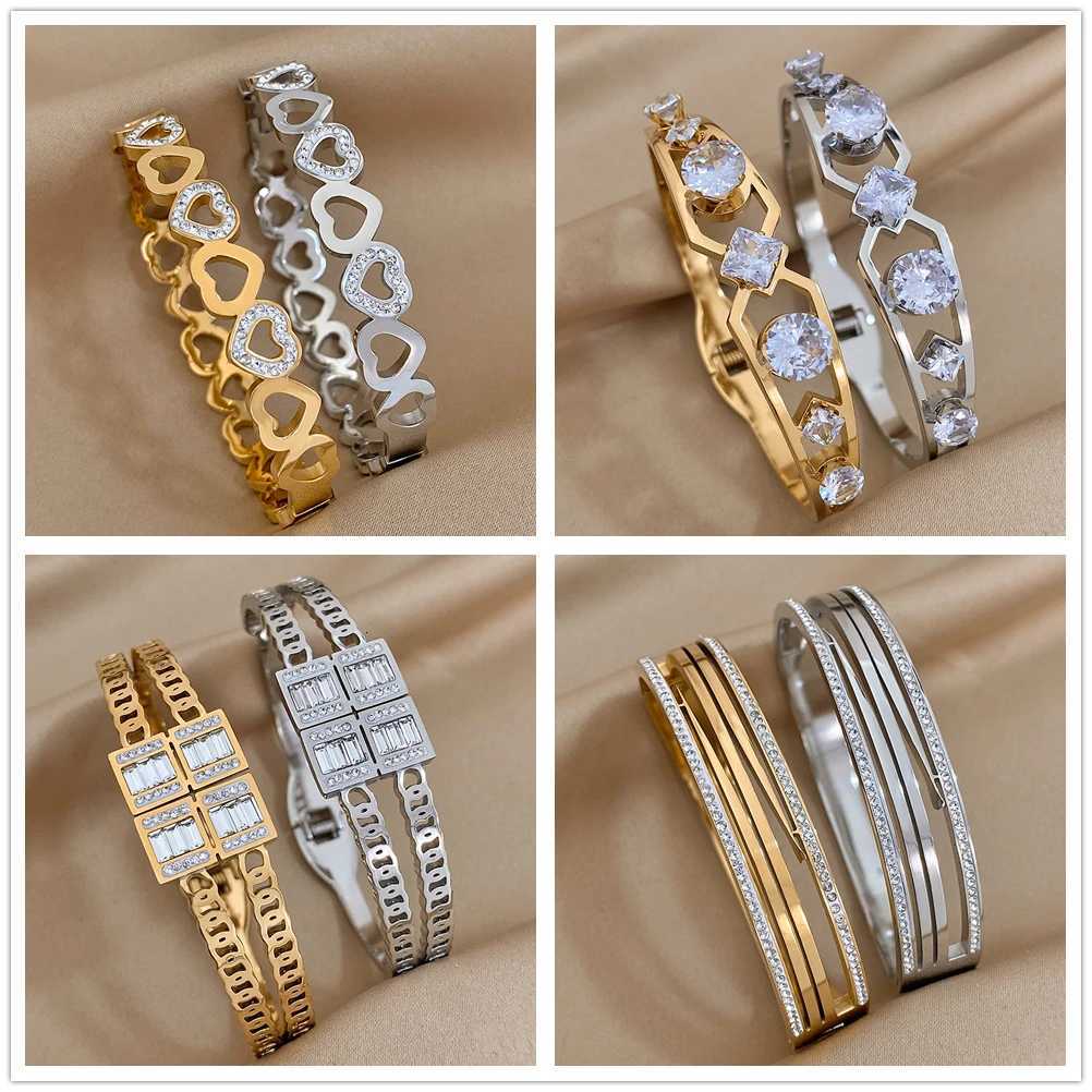 AENSOA Mtip Vintage Inlaid Rhinestone Zircon Stainss Steel Wide Bangs Bracets for Wen Unique Charm Chic AccoriesW251027