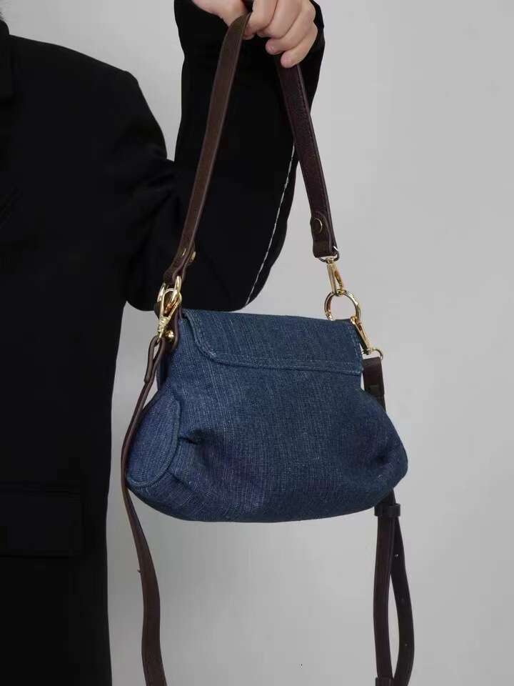 Designer Bag for Women Fashion Shoulder Bag Color-Block Underarm New Fashion Crossbody Denim Lock Pleated Bag