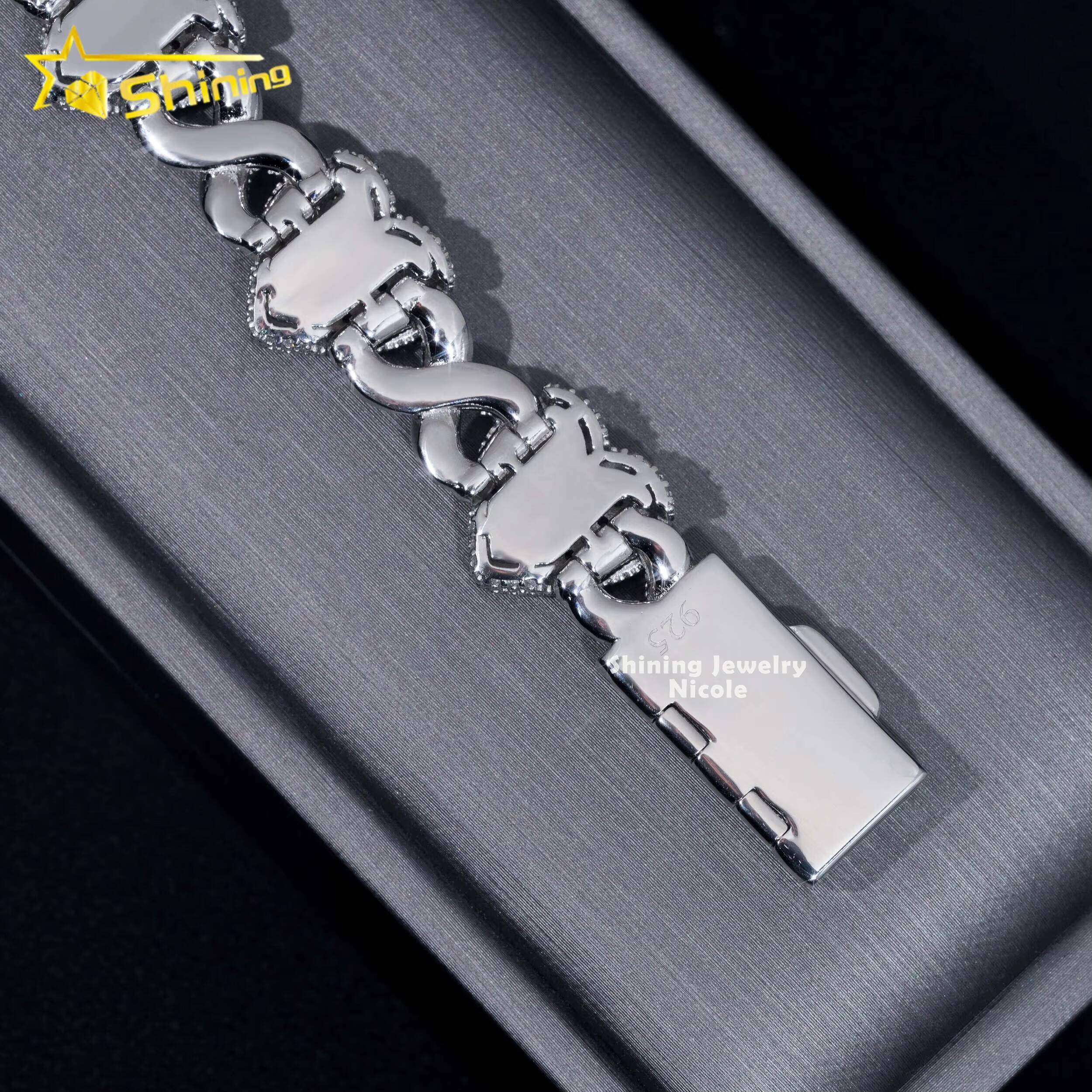 GRA Certificate Men Women Iced Out Hip Hop 925 Silver Heart Moissanite Infinity Cuban Link Bracelet