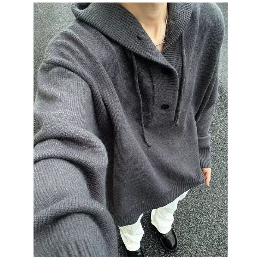 Gray Designer Sweater Pullover Sweater For Men Autumn And Winter New Style Lazy And High-end Feel Hooded Knitted Sweater Versatile Half Cardigan Sweat