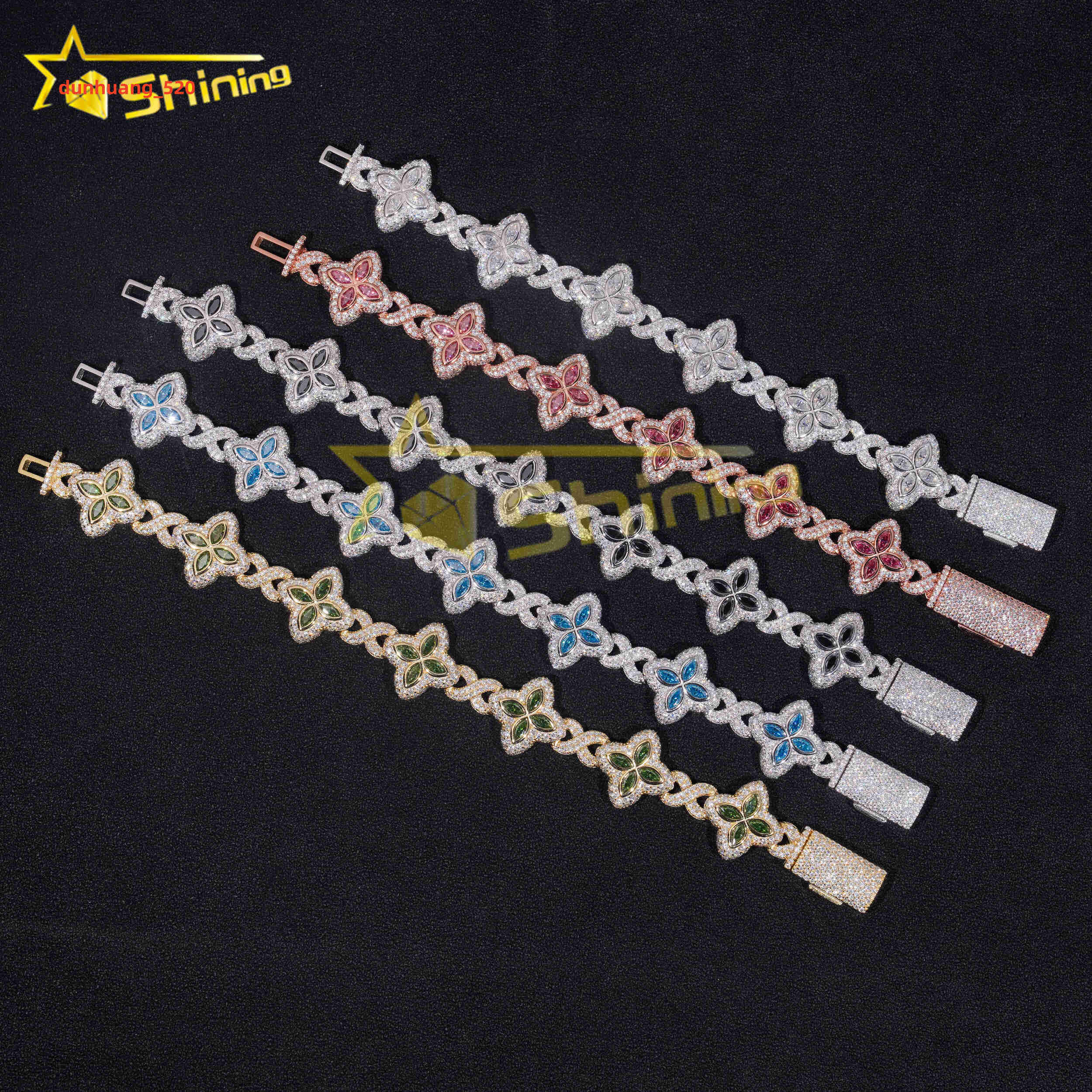 Hot Style Fashion Cuban Bracelet Sterling Silver 925 Colorful Moissanite Luxury Cuban Link Chain Hip Hop Jewelry