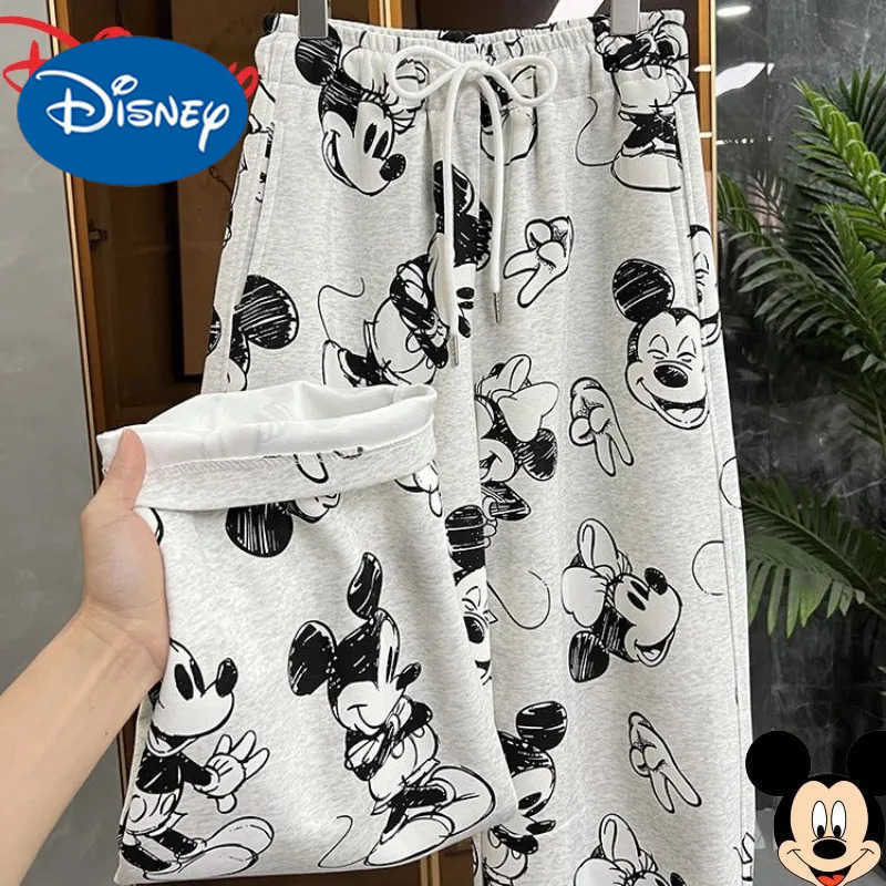 Disney Disneys cute Mickey girls new soft comfortable fashionable and versatile cartoon creative print pattern casual sweatpants H251027