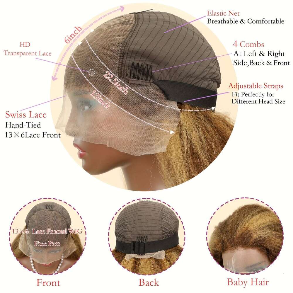 Highlight Brown Blonde Color Yaki Straight Wig 13X6 HD Transparent Lace Front Brazilian Pre Plucked Human Hair Wigs For Women