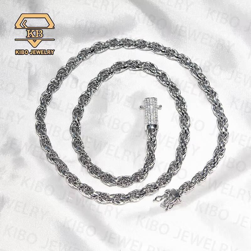 Hip Hop Rope Chain Gold Plated White Gold Plated 925 Sterling Silver Moissanite Rope Chain Clasp Rope Chain