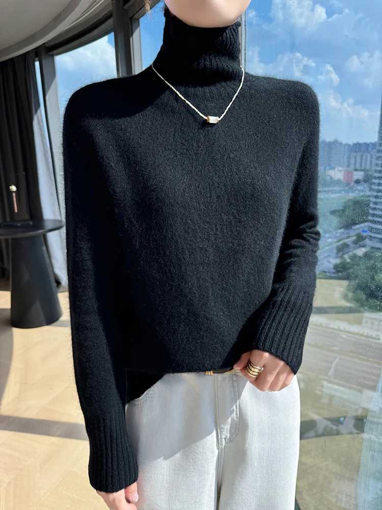 Autumn Winter Sweater Women Pullover 100Merino Wool Sweater High Collar Clothes Knit Warm Inside Join Hollow Out Raglan SleevesT251027